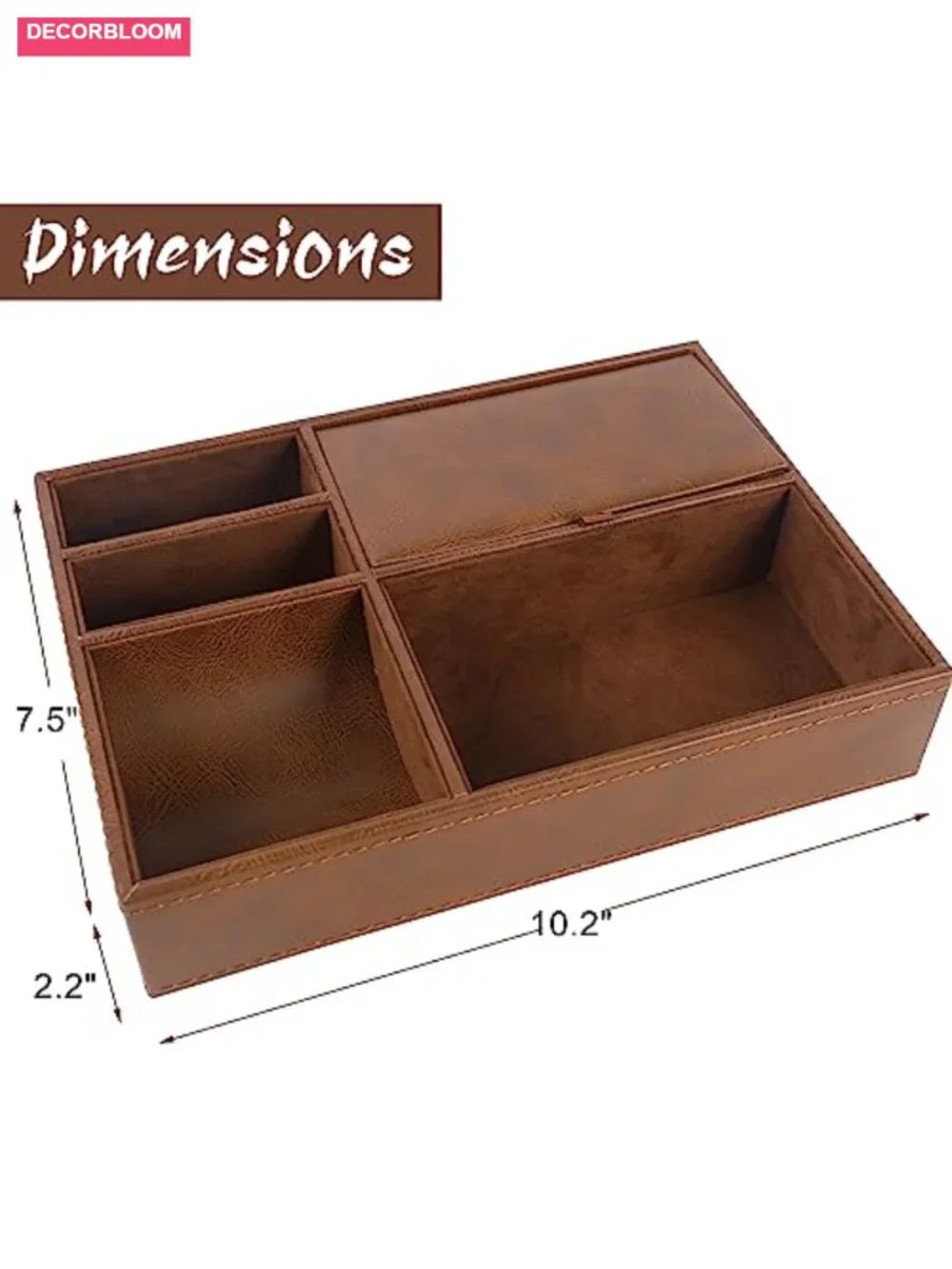 Valet Tray with 5 Compartments, Faux Leather, Tabletop Organizer for Watch Keys